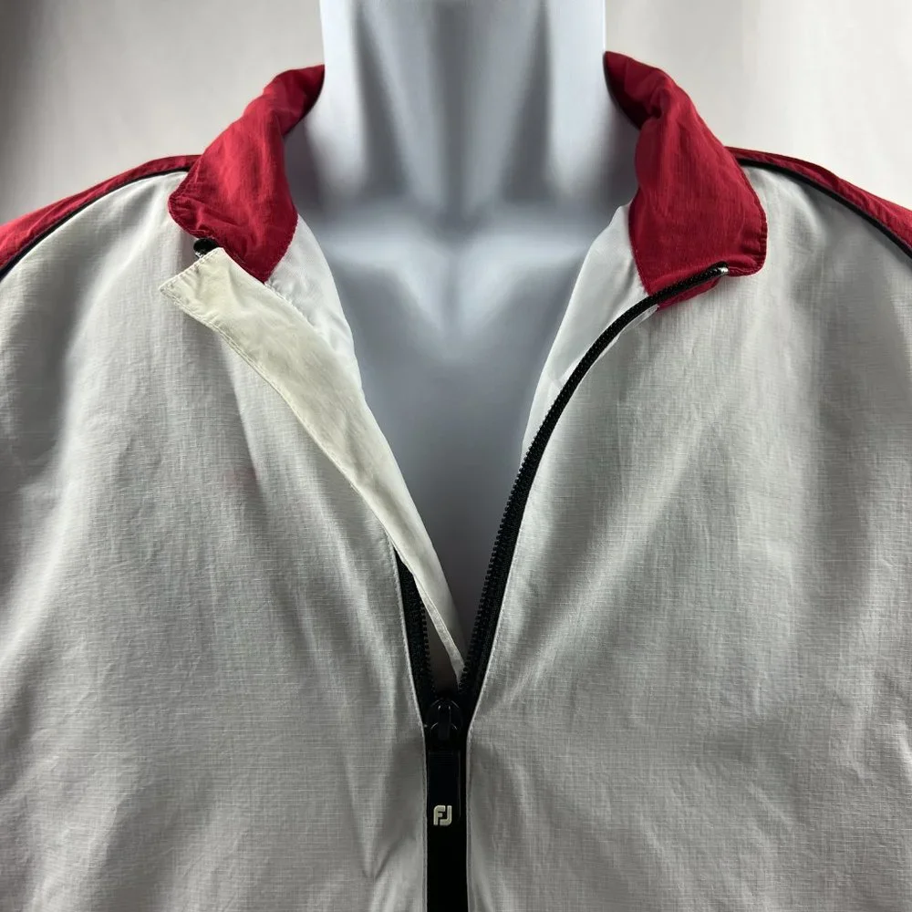 Footjoy Men L White Red Quarter Zip Long Sleeve Pullover Lightweight Windbreaker